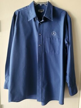 Mercedes Benz Logo Men's Button Down Stonewash Shirt Size Lg, Sleeve 33, EUC $20